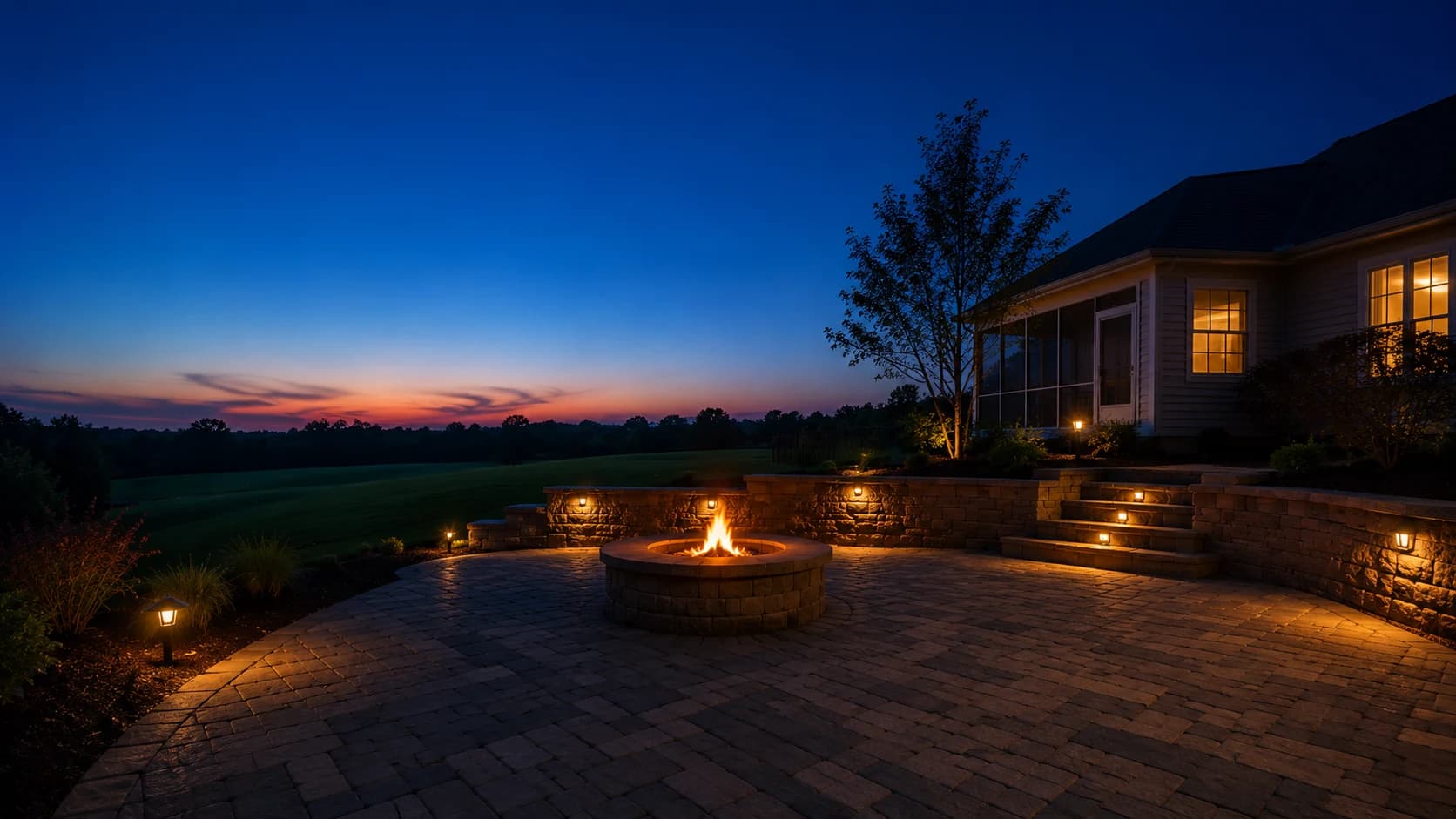 Finished paver patio with a fire pit in Egg Harbor Township, NJ