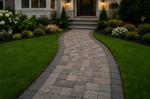 Finished paver walkway leading to a South Jersey front entrance