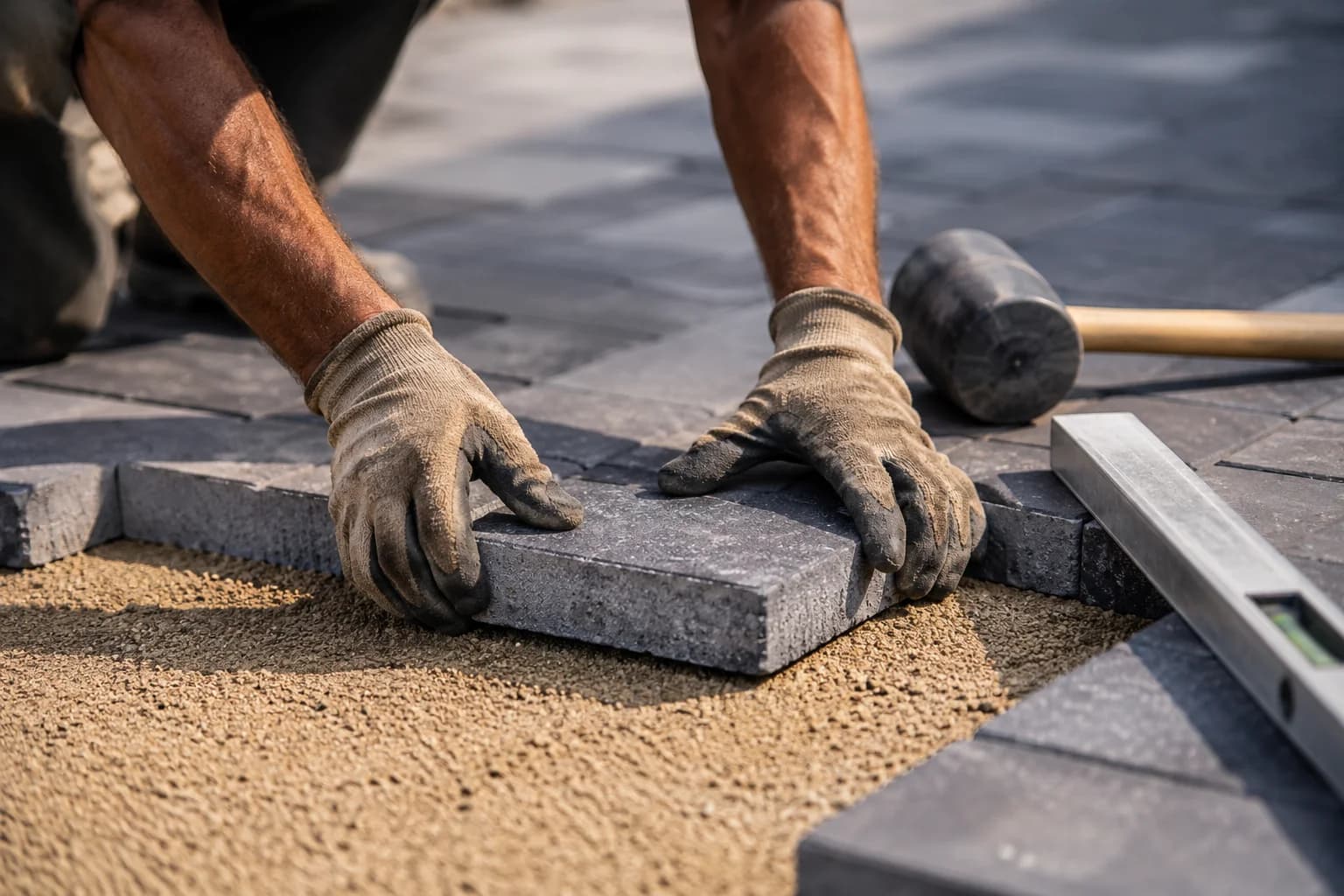 Tight, freshly filled paver joints on a South Jersey patio