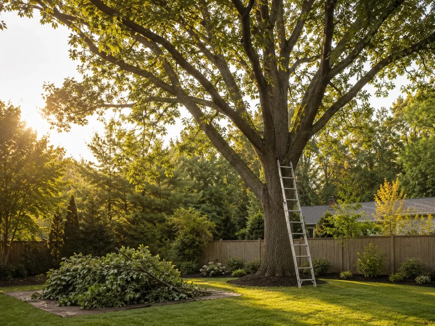 Tree trimming near a home in Egg Harbor Township, NJ